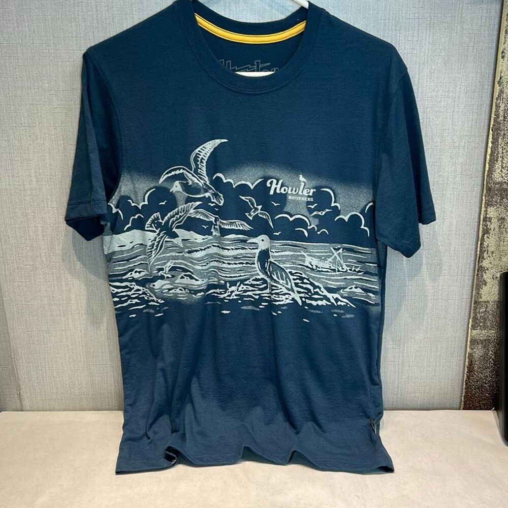 Howler Bros Seagulls Tshirt Key Largo Blue Sz Small Beach Sea Bird Short Sleeve